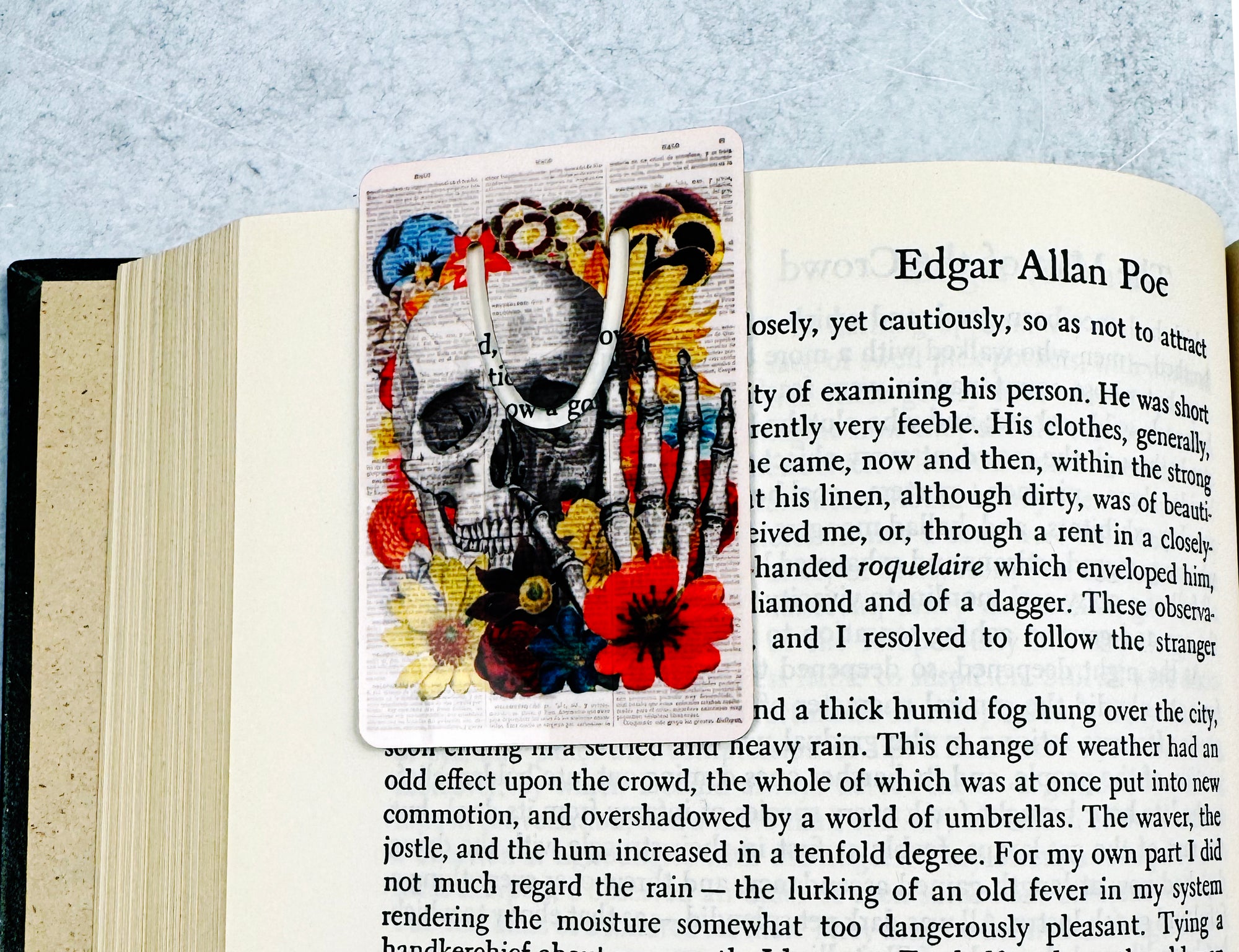 Skull with Hand and Flowers Metal Bookmark