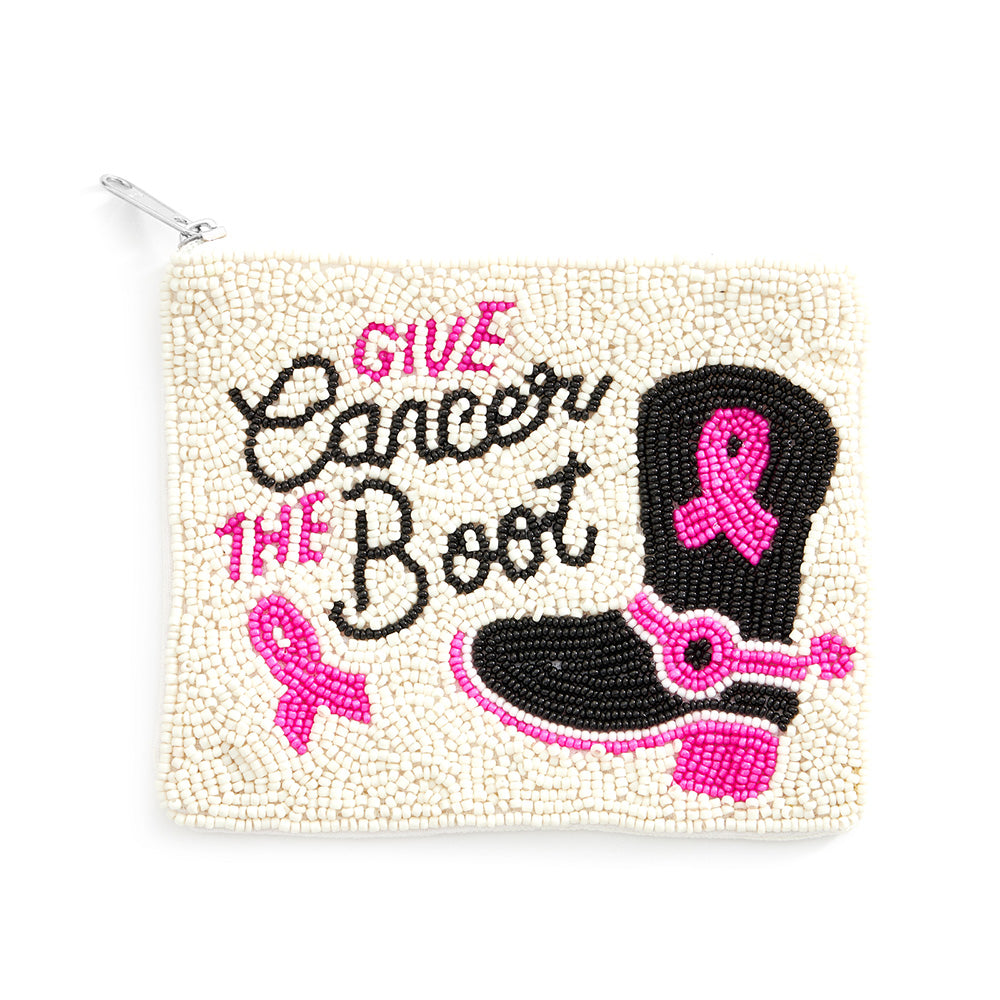 Give Cancer the Boot Glass beaded Zipper Pouch