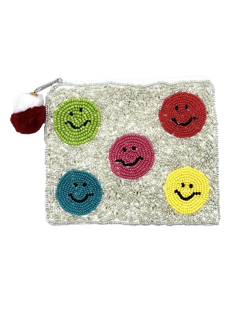 Bunch of Smiley Faces Glass Beaded Zipper Pouch