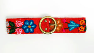 Embroidered Floral Red Belt