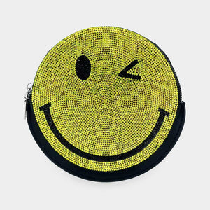 Yellow Smiley Face Bling Crossbody Bag