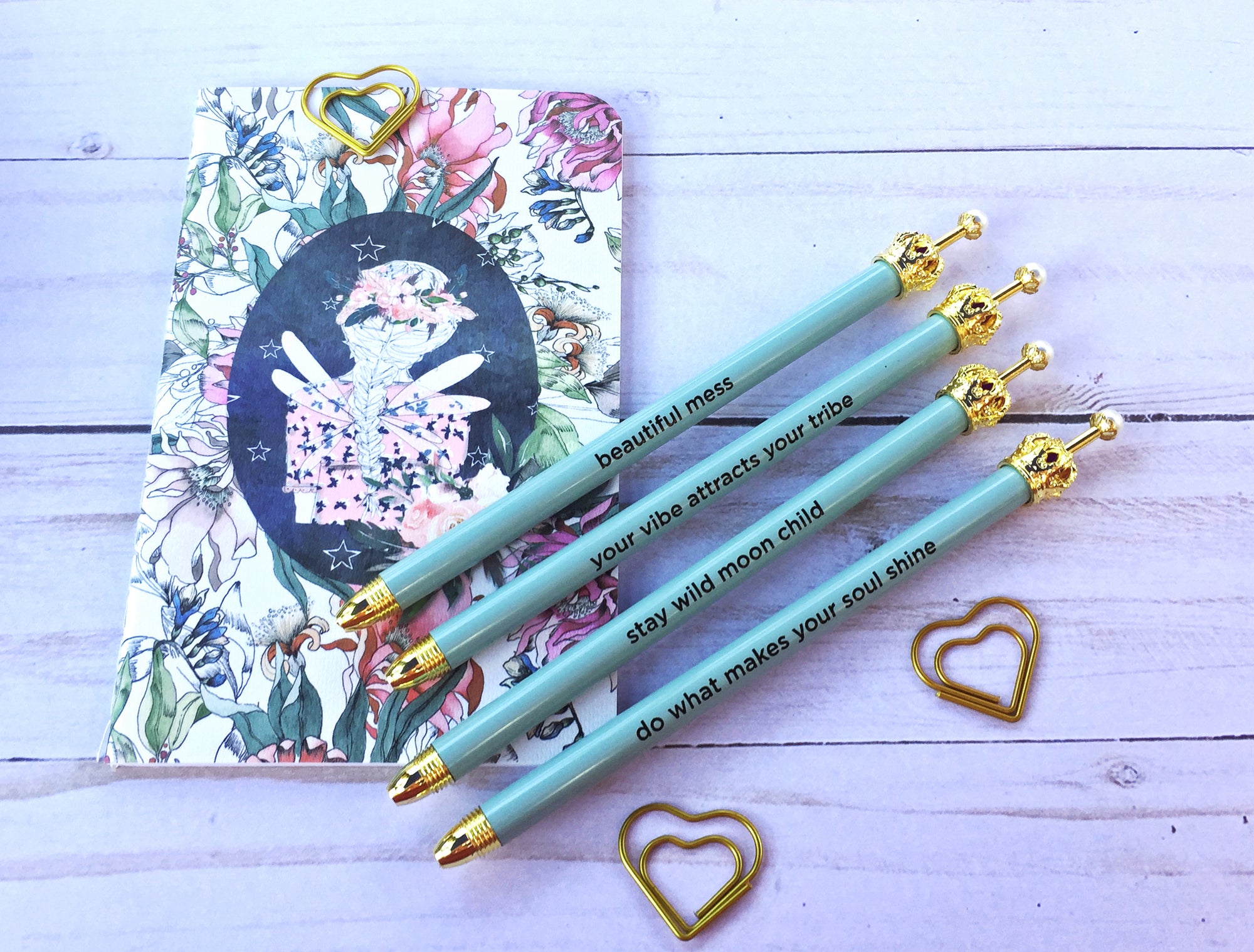 Light Blue Crown Ballpoint Pen with Cute Mantra