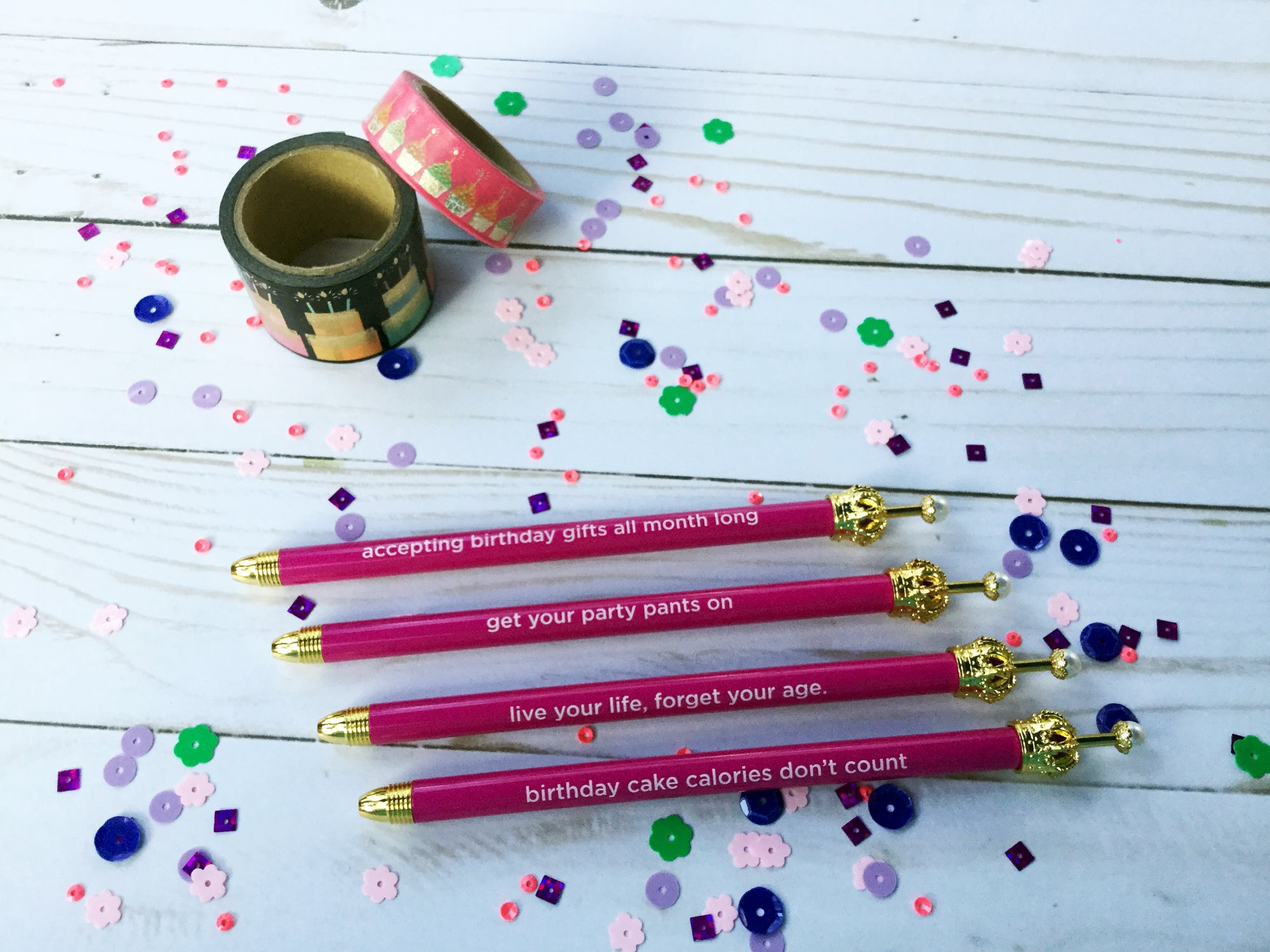 Hot Pink Crown Ballpoint Pen with Happy Birthday Mantra's