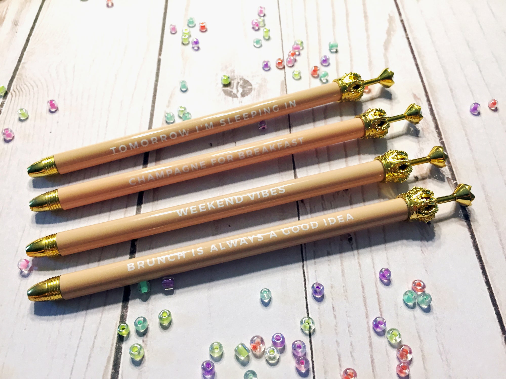 Blush Crown Ballpoint Pen with Cute Mantra
