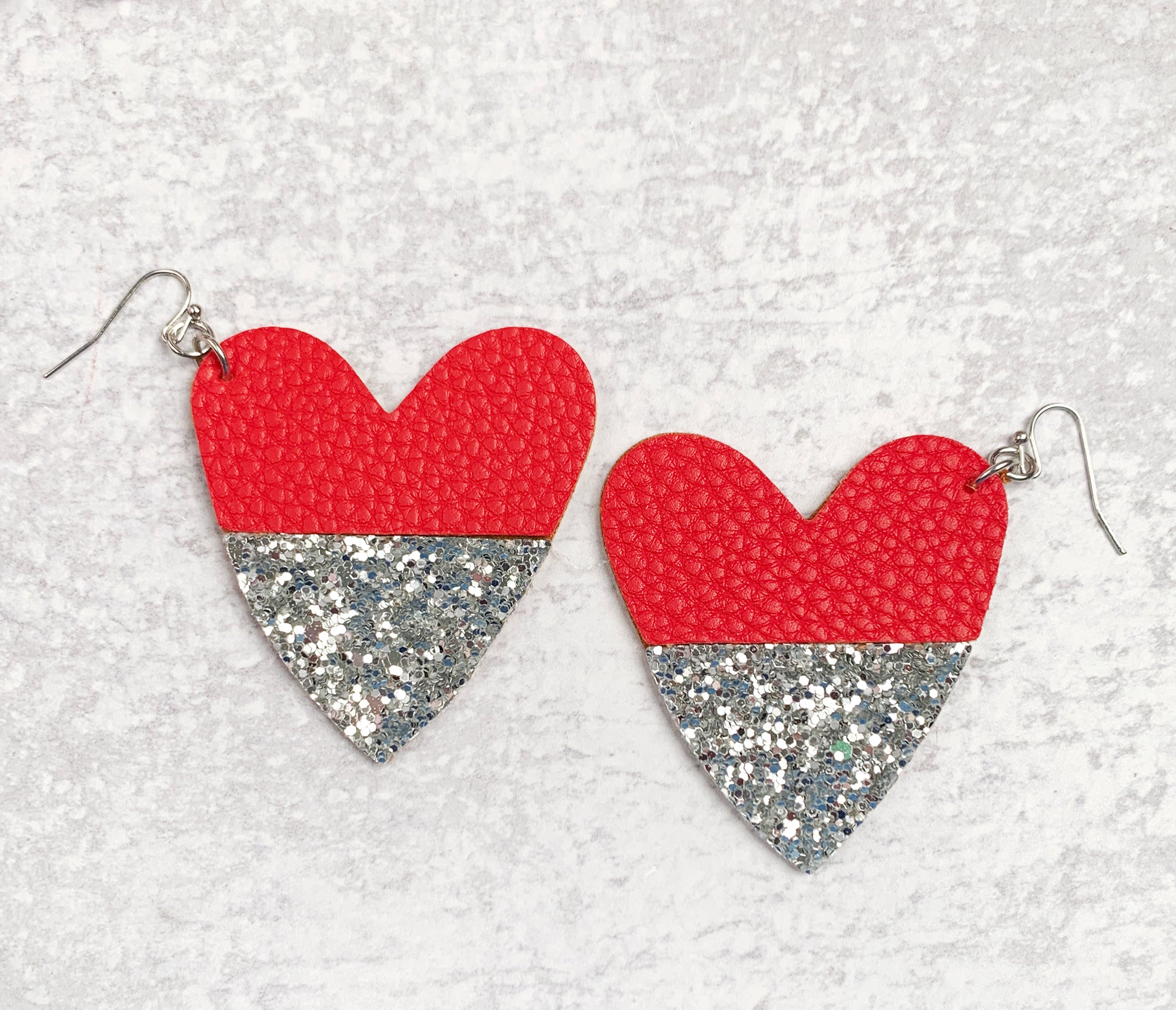 Leather Heart Glitter Earrings