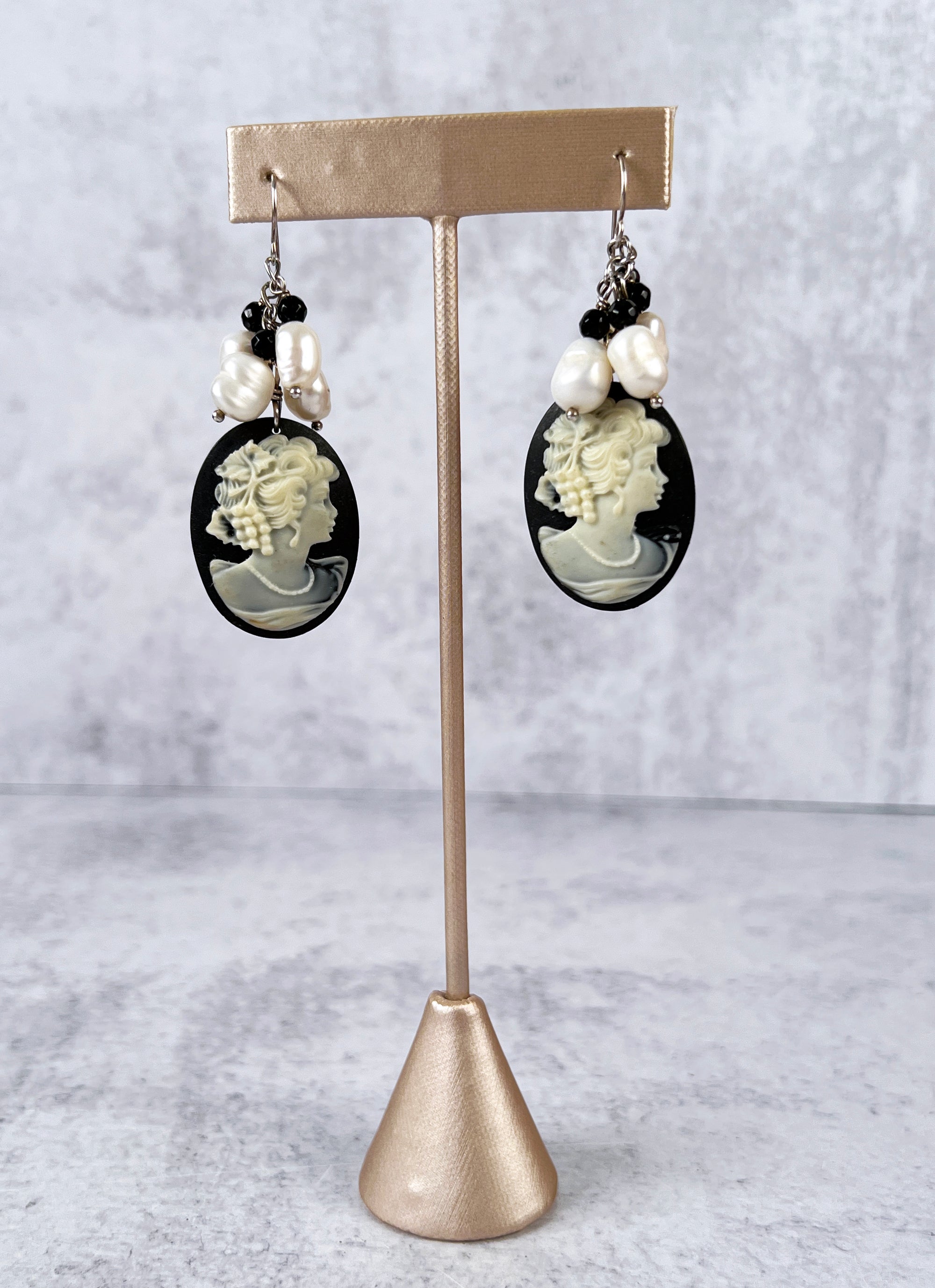 Cameo and Freshwater Pearl Earrings