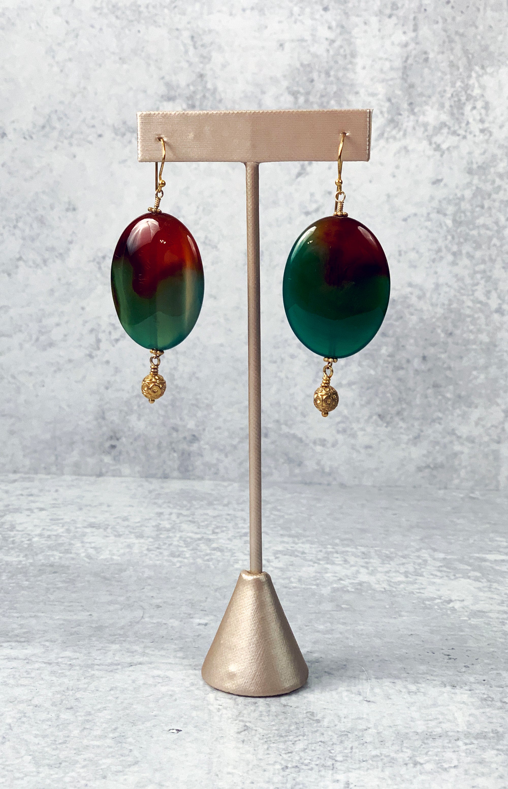 Agate Stone and Gold Accoutrements Earrings