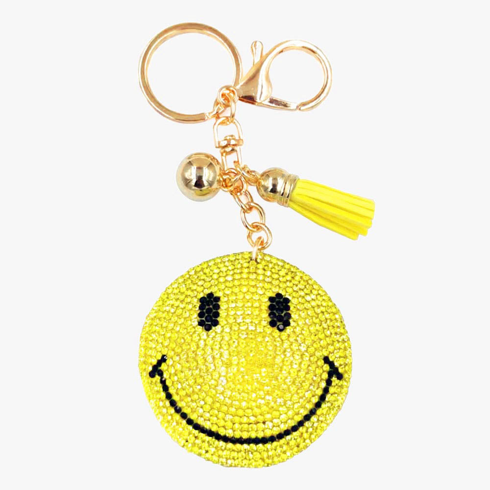Yellow Smiley Face Bling Keychain