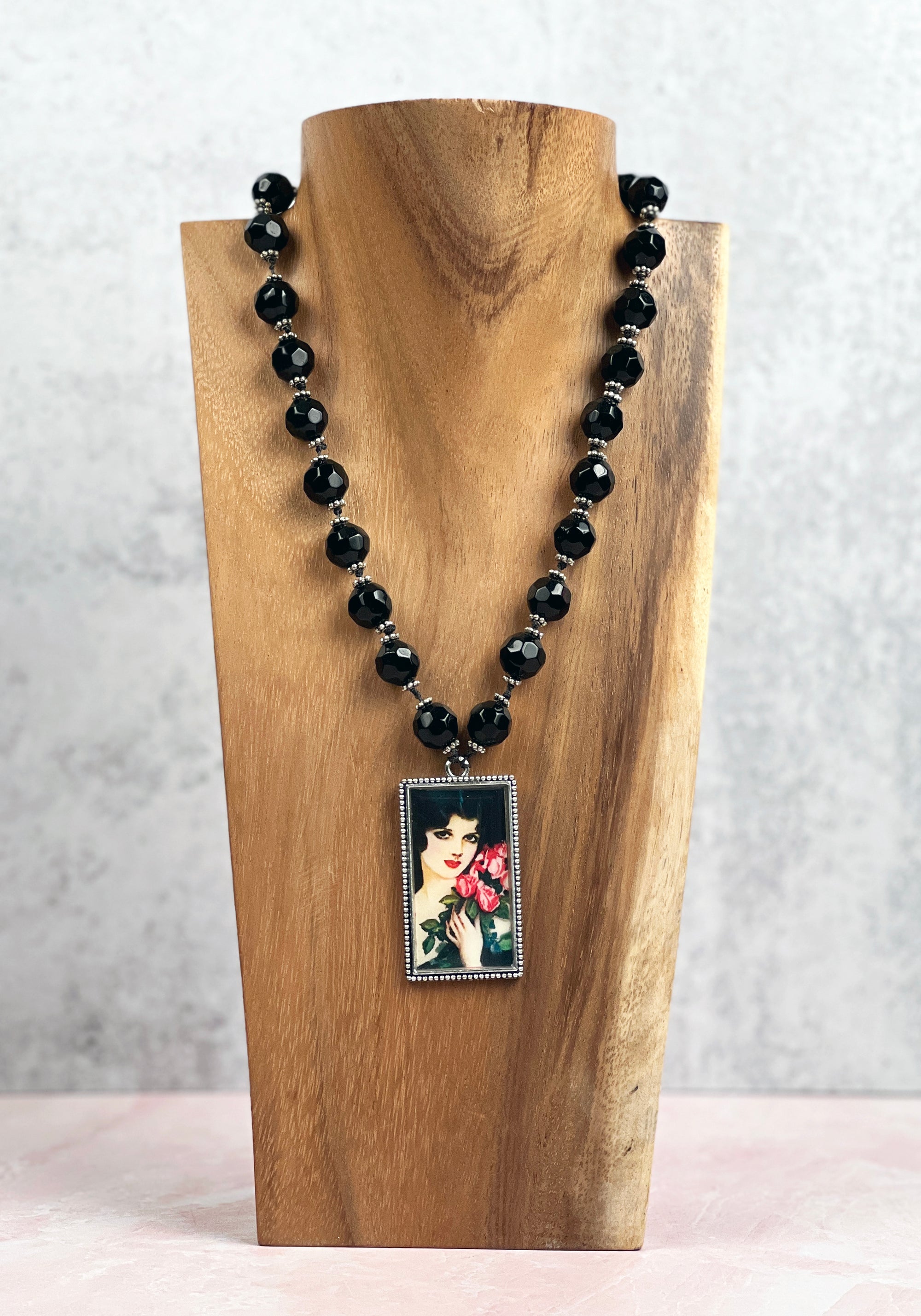 Senorita with Roses Glass Bead Necklace
