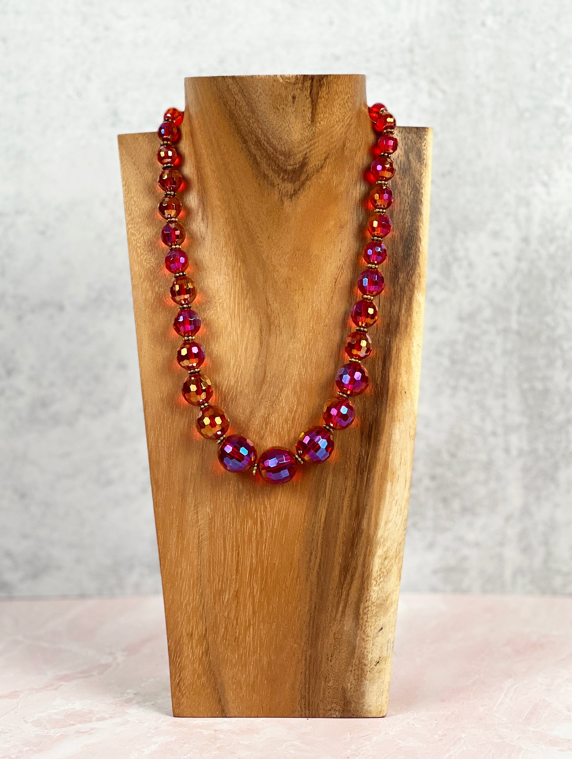 Orange Red Glass Bead Necklace