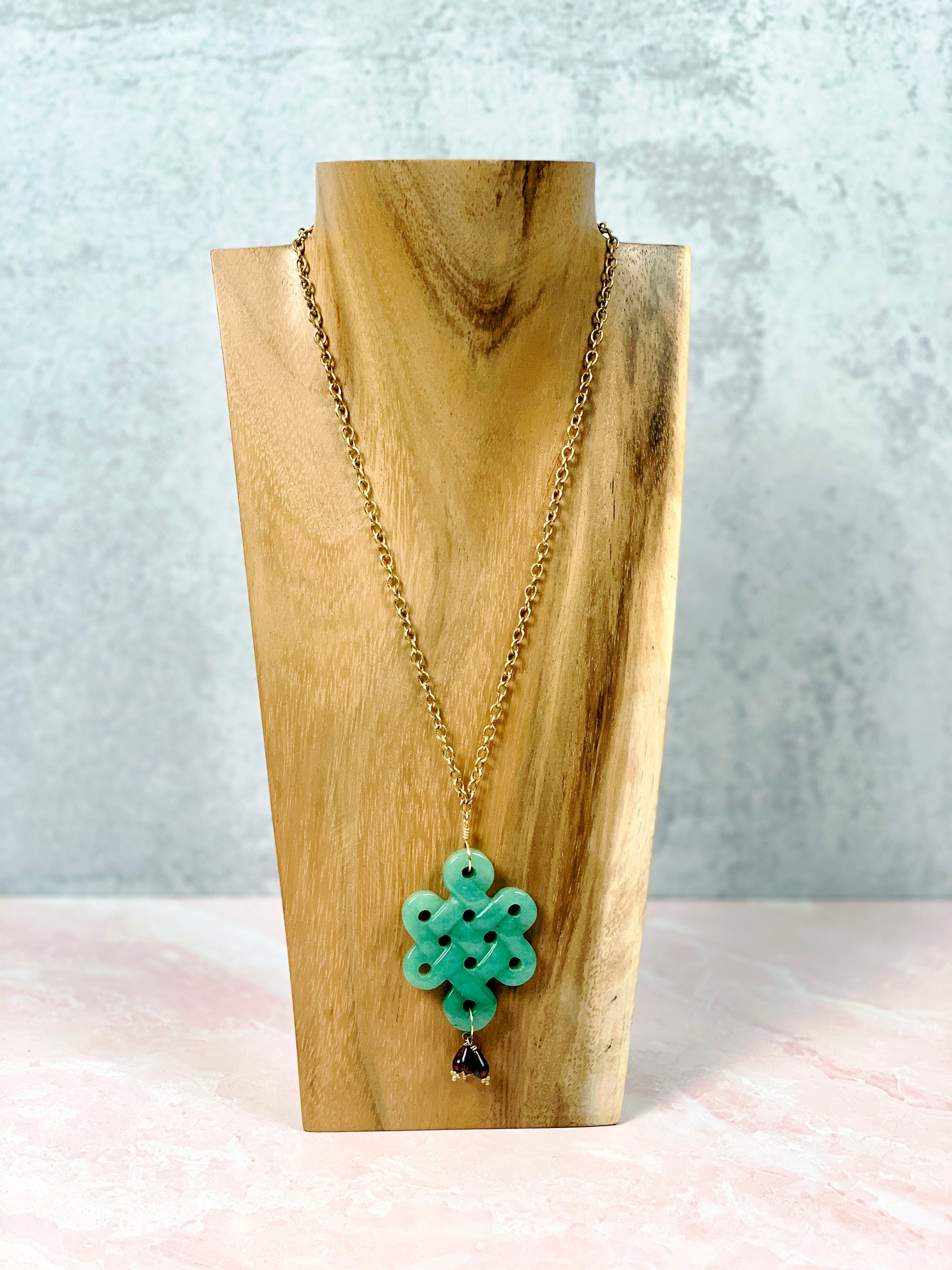 Jade and Garnet Celtic Knot Necklace