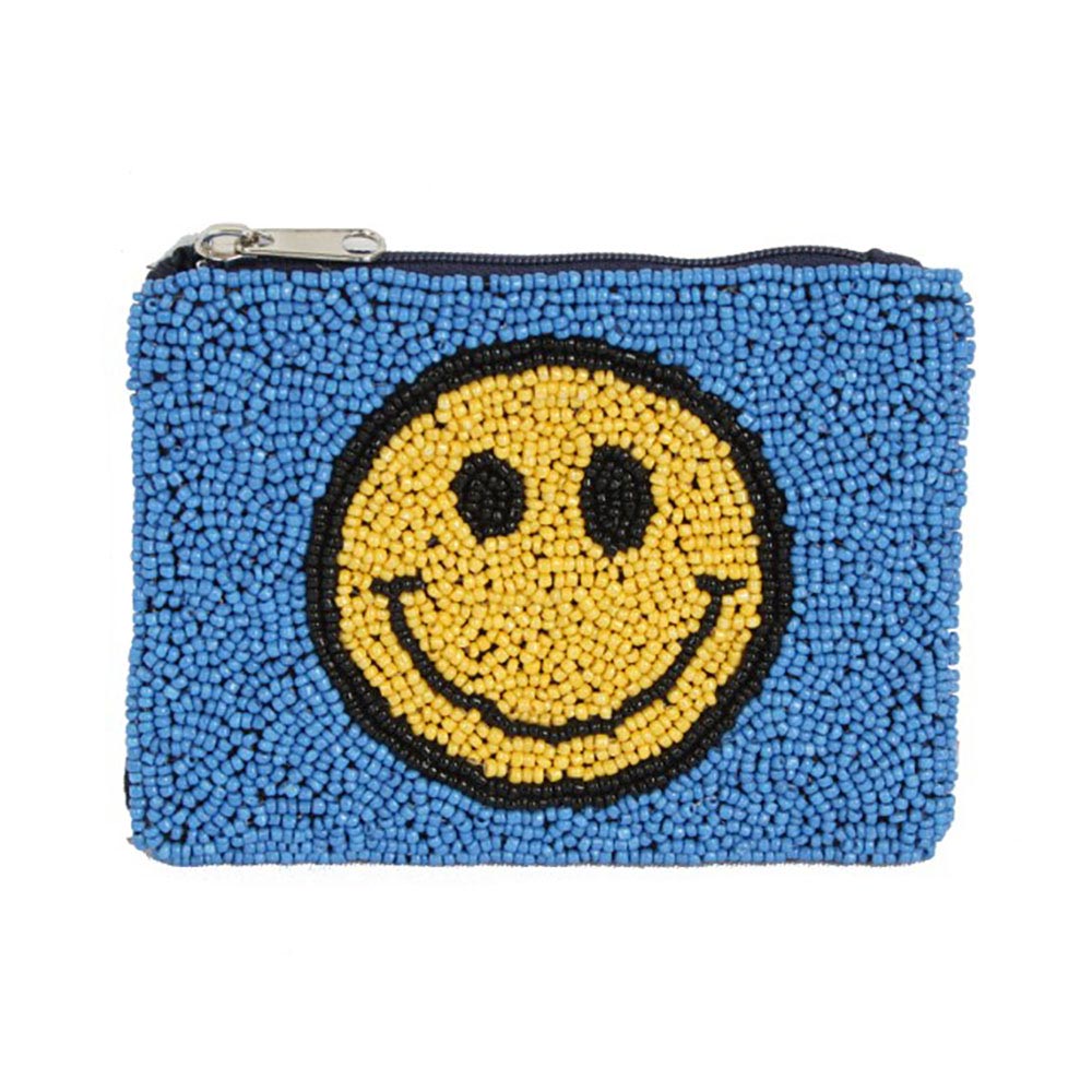Smiley Face Glass Beaded Zipper Pouch