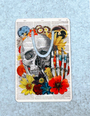Skull with Hand and Flowers Metal Bookmark