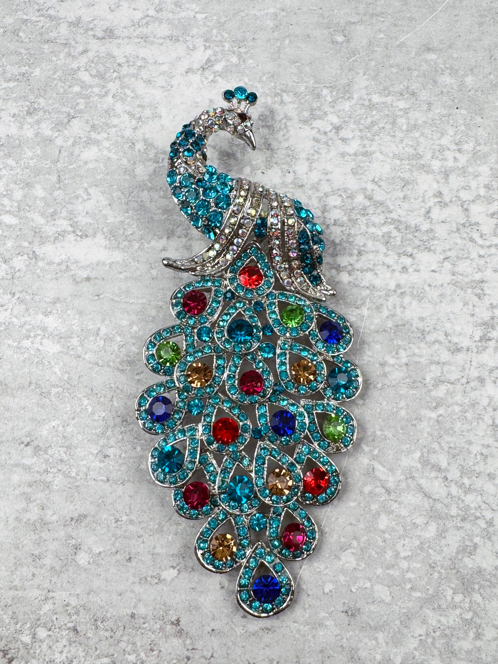 Blue Peacock Rhinestone Brooch