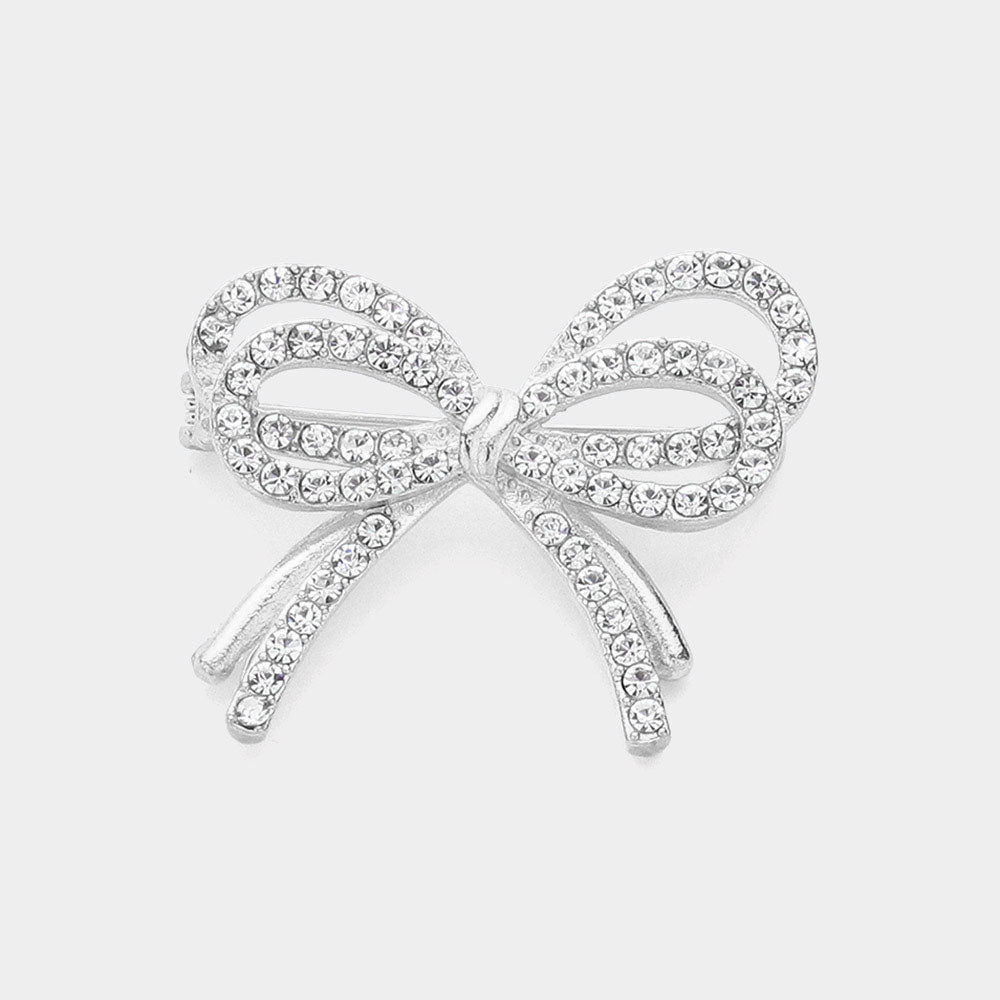 Sparkling Silver Rhinestone Bow Brooch 120035_f25-00__30072.  main image 4