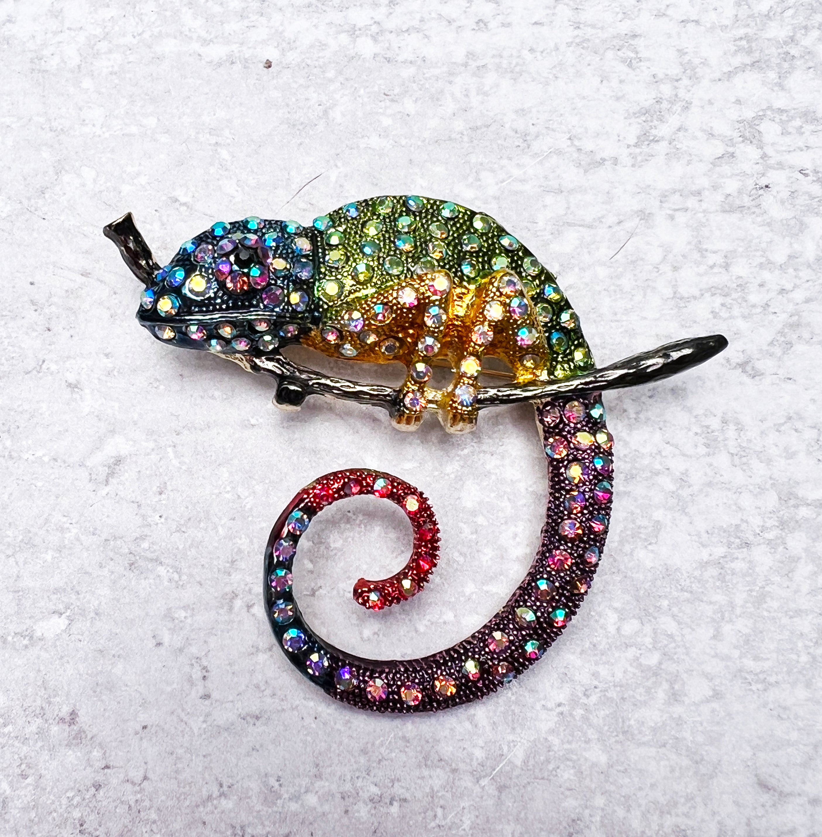 Colorful Rhinestone Chameleon Brooch