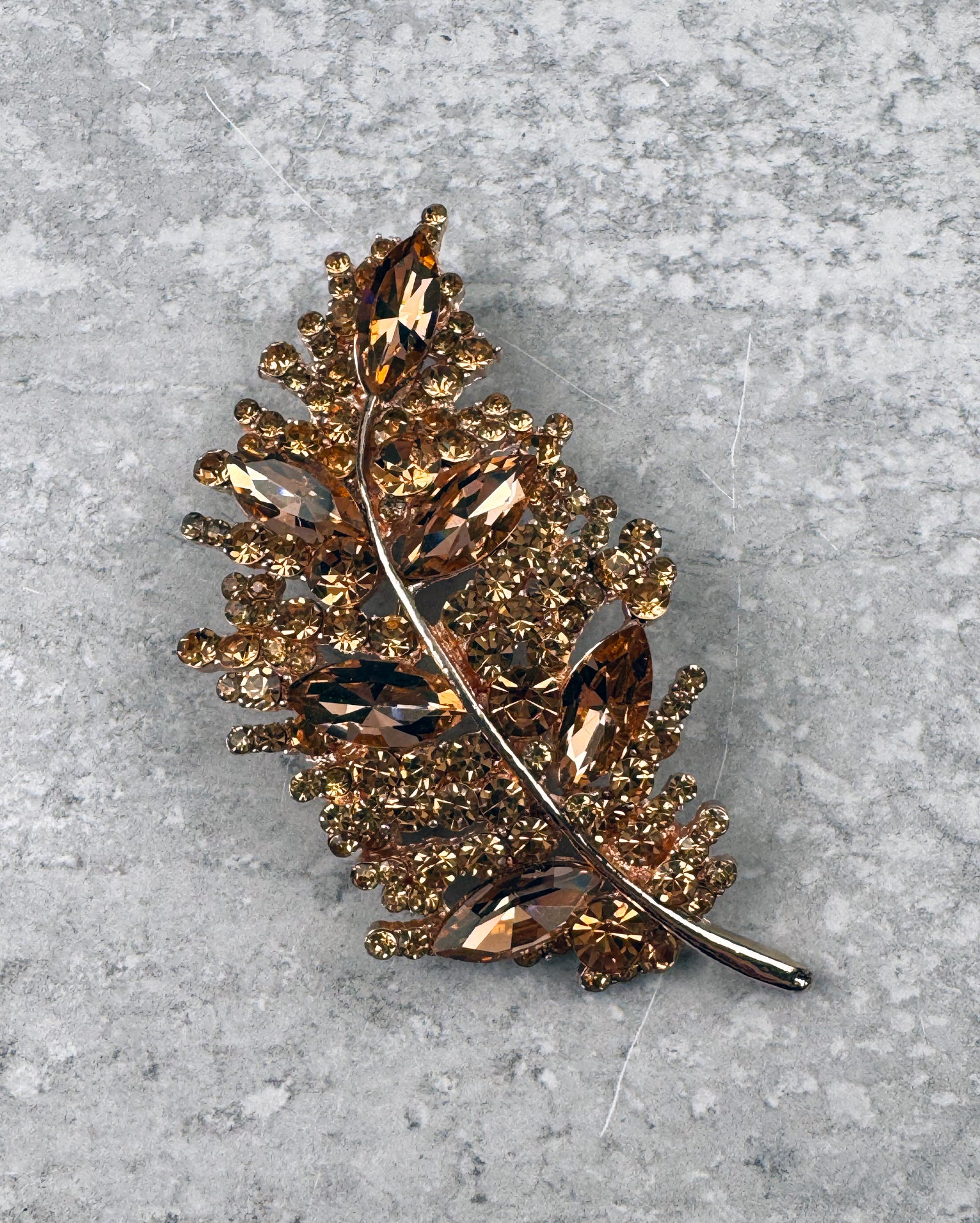 Brown Topaz Rhinestone Leaf Brooch