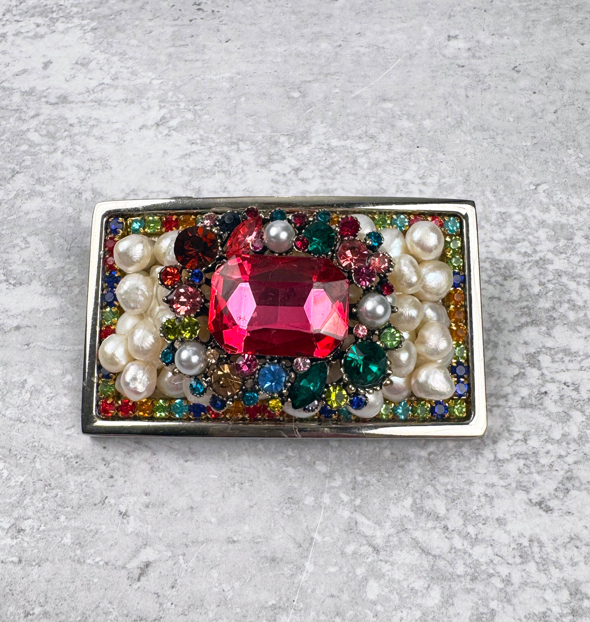 Freshwater Pearl and Colorful Rhinestones Belt Buckle