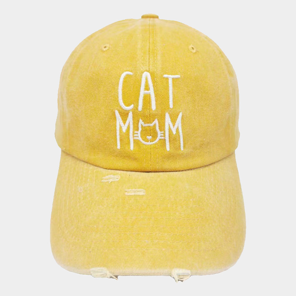 Yellow Cat Mom Embroidered Baseball Cap