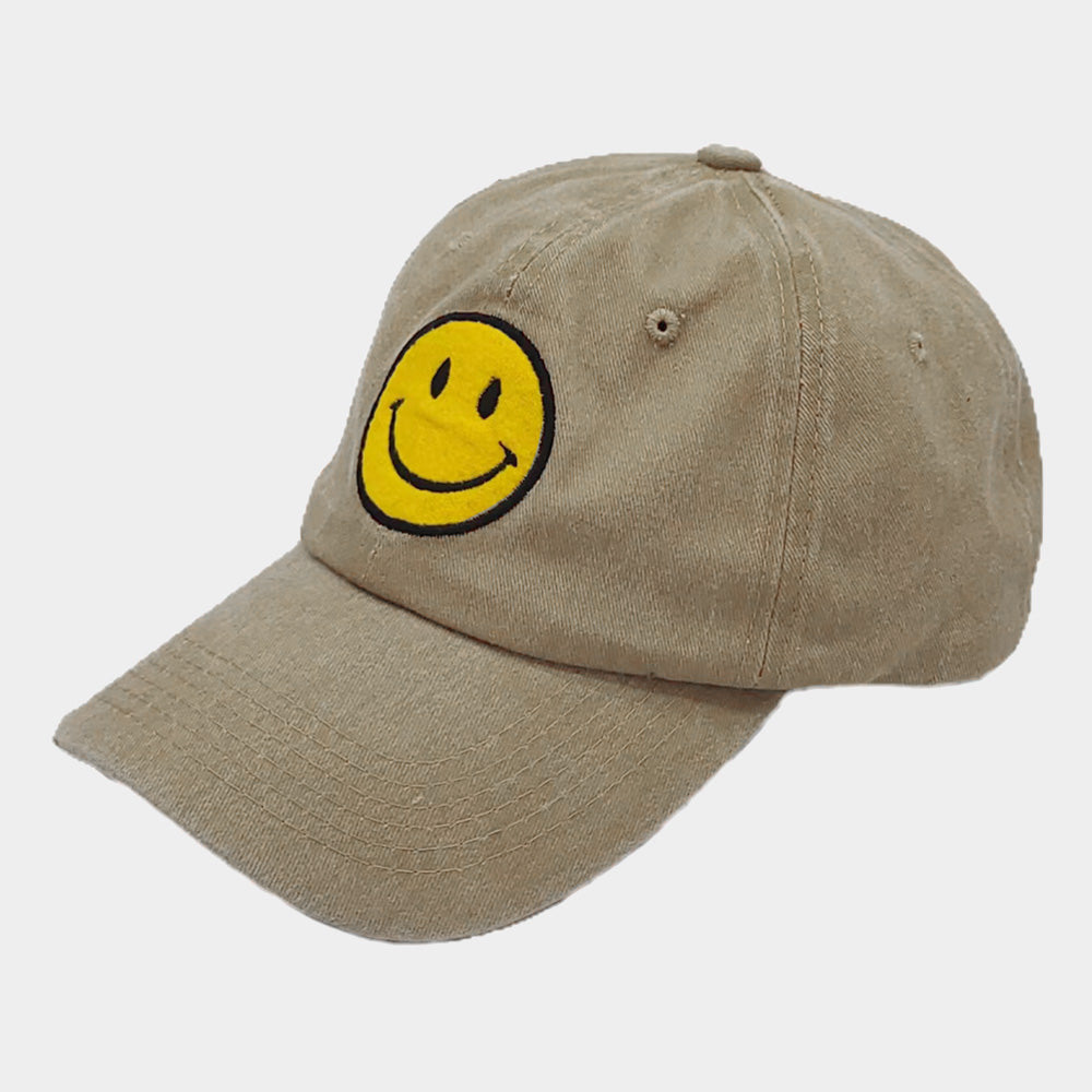 Smiley Face Khaki Baseball Cap