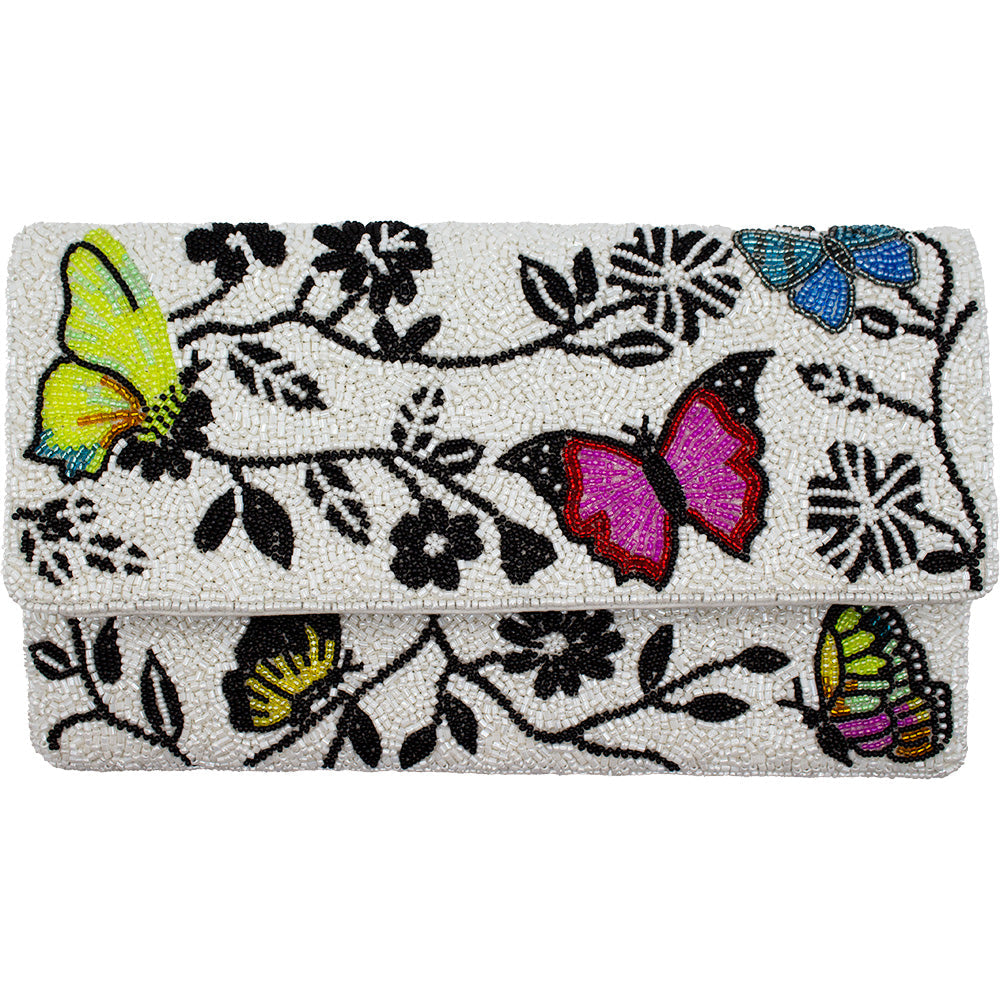 Playful Butterflies Glass Beaded Clutch