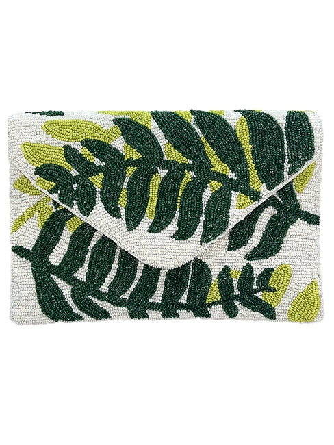 Luscious Leaves Glass Beaded Clutch