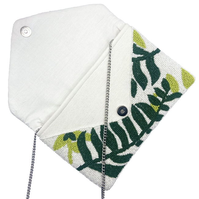 Luscious Leaves Glass Beaded Clutch