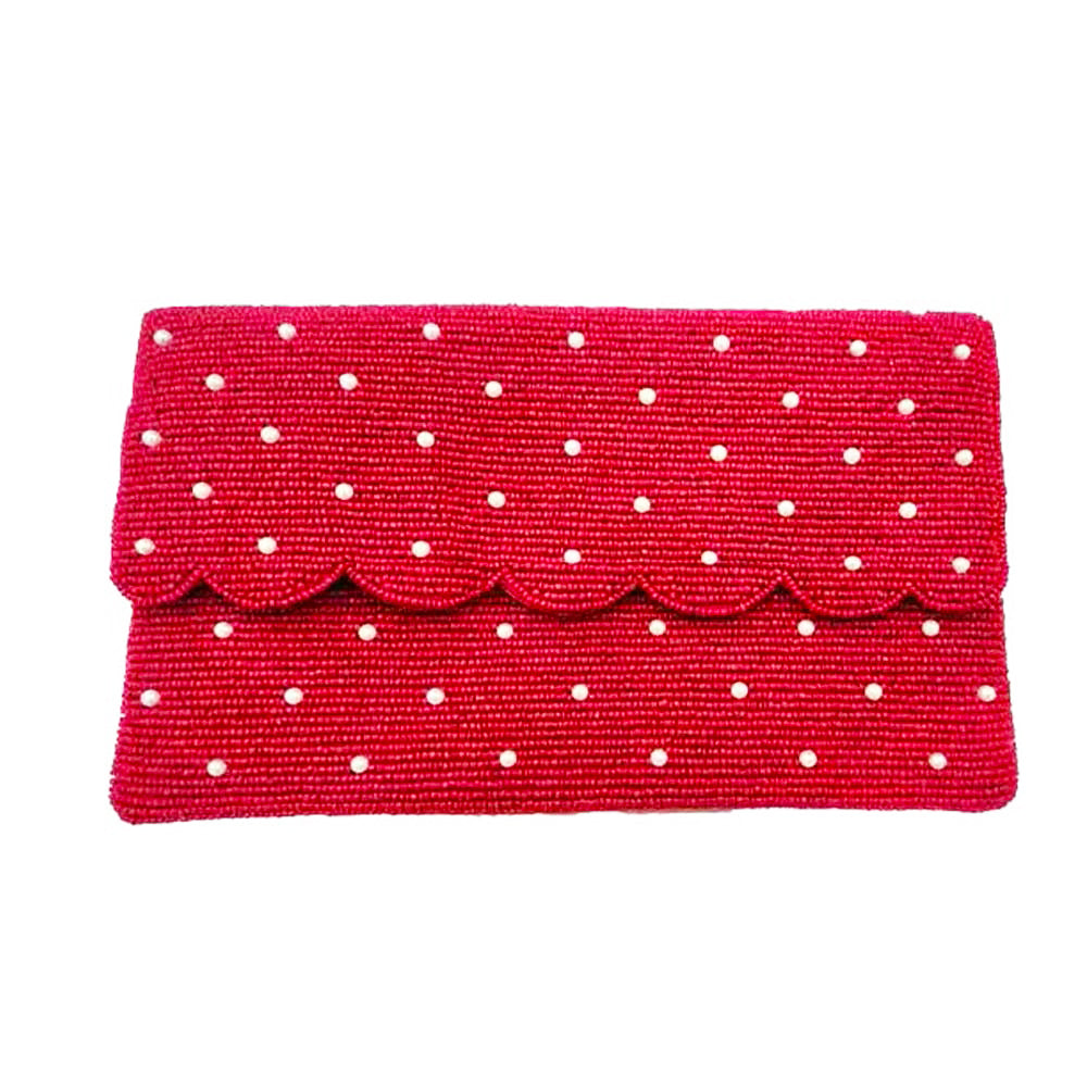 Red and White Polka Dotties Beaded Clutch