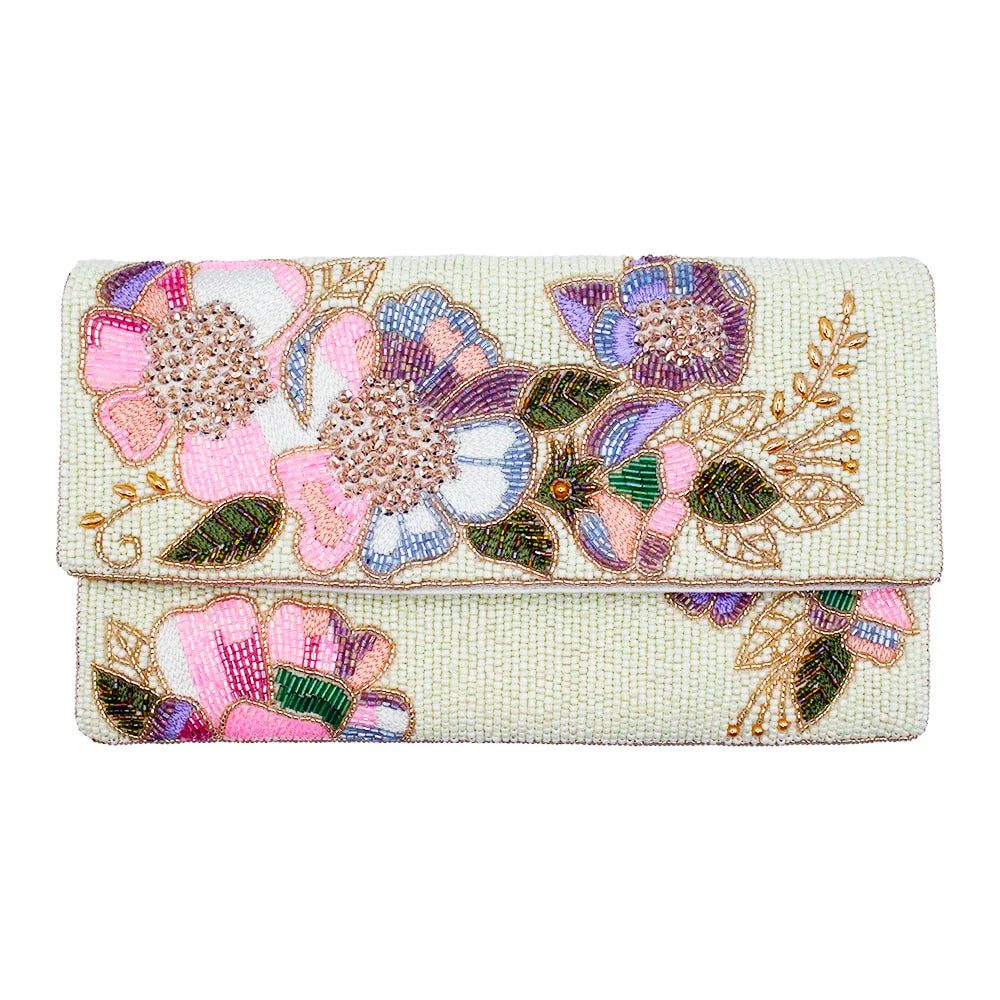 Watercolor Beaded Flower Clutch
