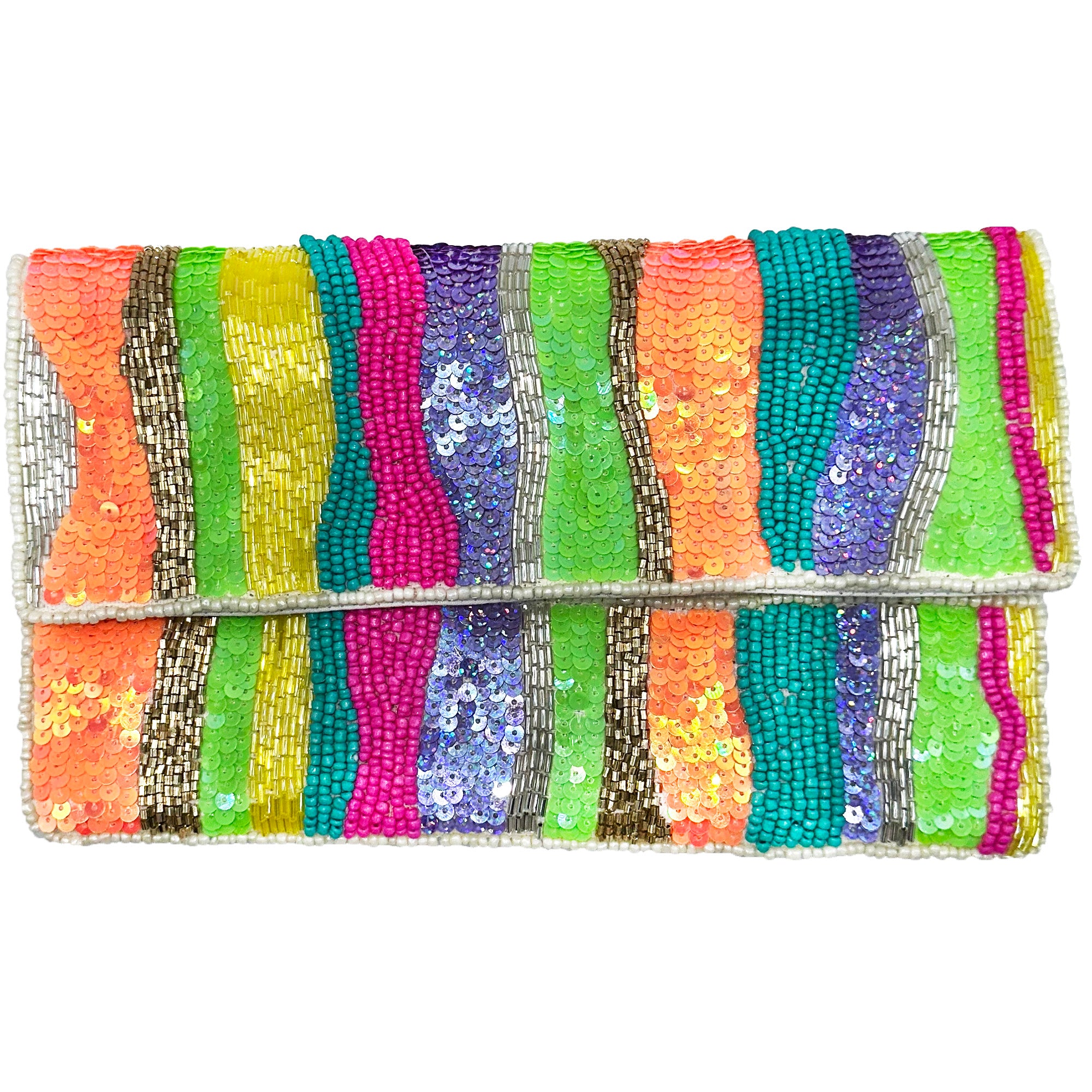 Funky Stripey Glass Beaded and Sequins Clutch
