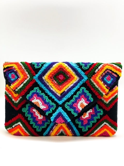 Diamond Pattern Punch Needle Embroidery Clutch