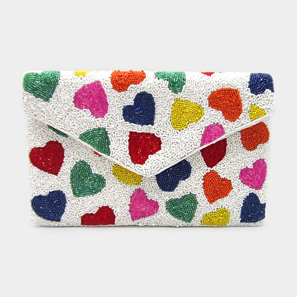Colorful Hearts Glass Beaded Clutch