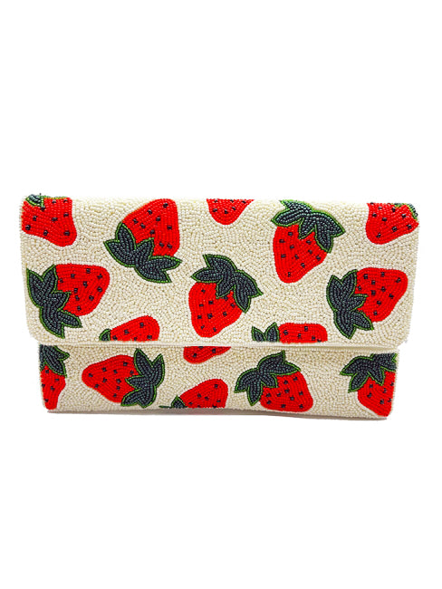 Strawberries Forever Glass Beaded Clutch