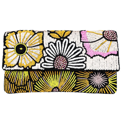 Bold Flowers Glass Beaded Clutch