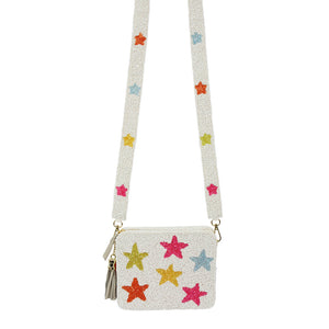 Star Patterned Glass Seed Beaded Crossbody Bag