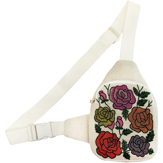 Glass Beaded Flowers Crossbody Bag
