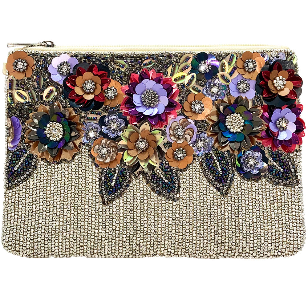 Oodles of Glass Beads and Sequin Flowers Crossbody Bag