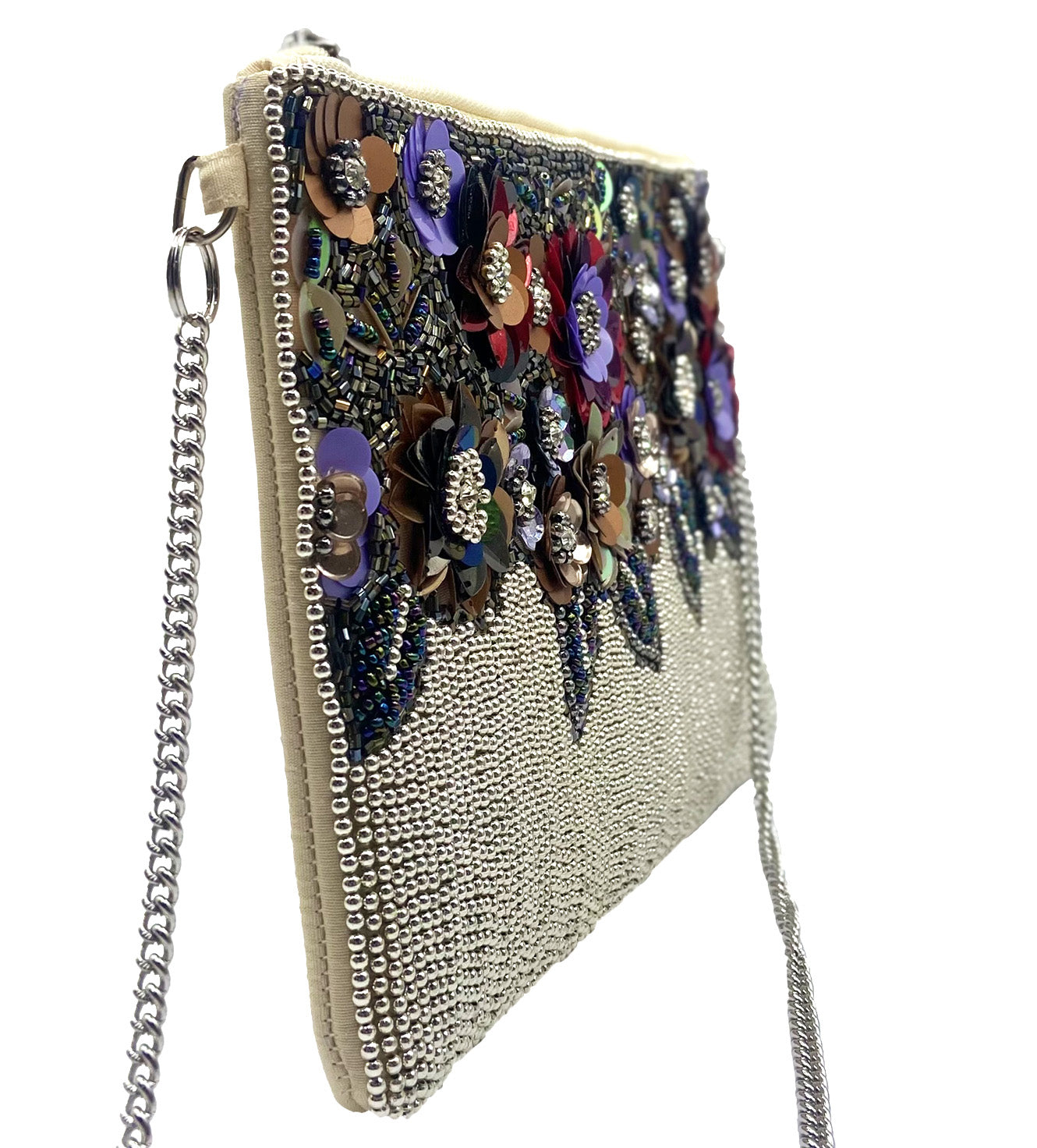 Oodles of Glass Beads and Sequin Flowers Crossbody Bag