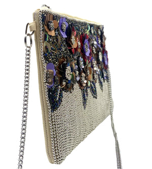 Oodles of Glass Beads and Sequin Flowers Crossbody Bag
