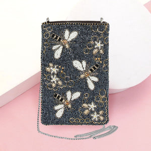 Bees and Honey Combs Glass Beaded Crossbody Bag