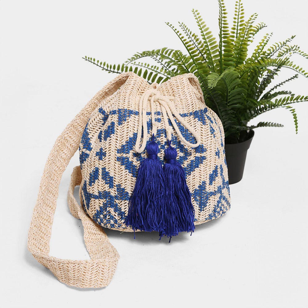 Drawstring Indigo Crossbody Bag