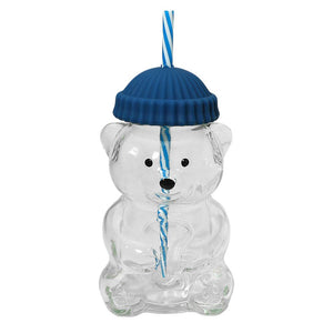 Cute Bear Shaped Glass Drink Cup with Reusable Straw