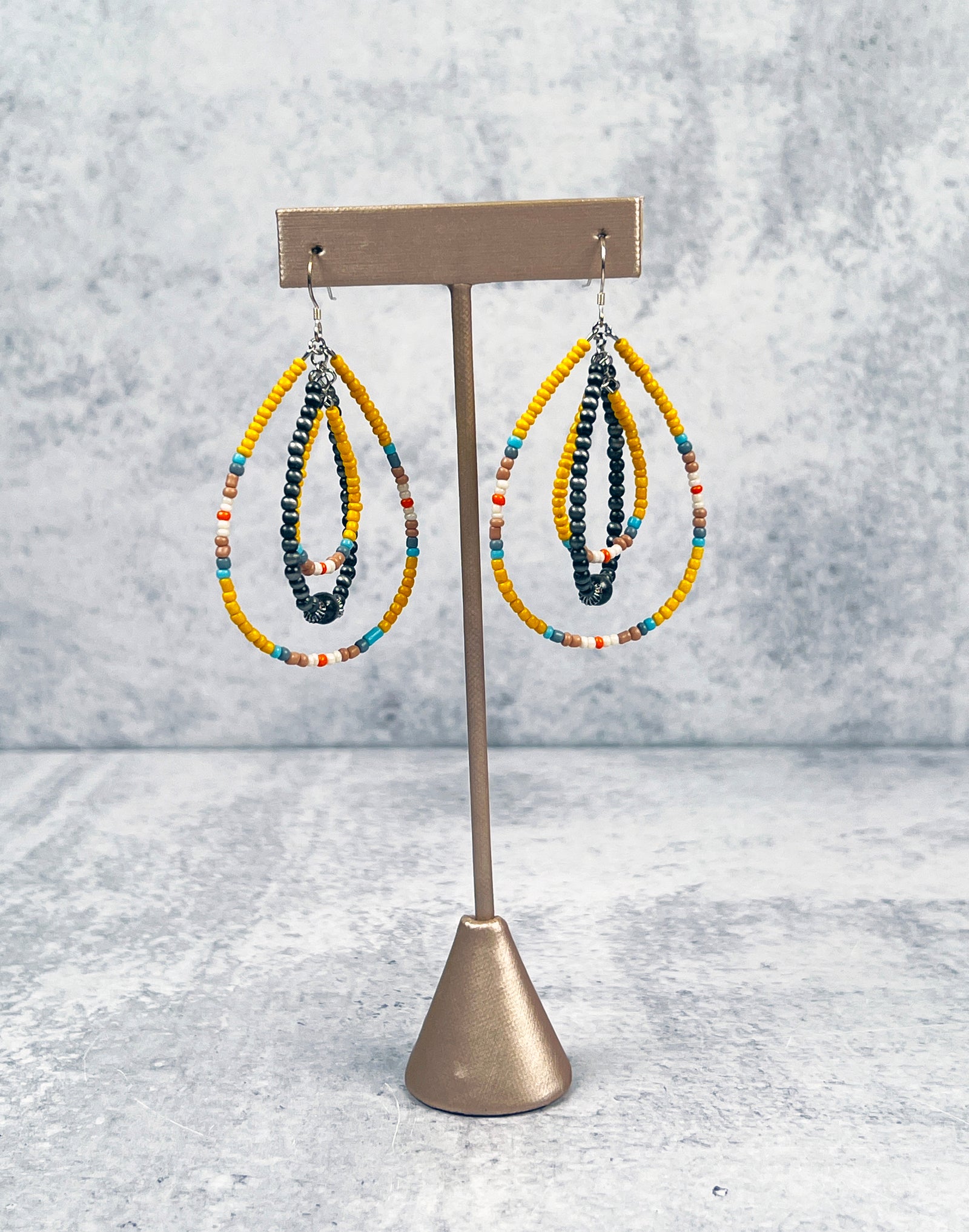 Yellow Seed Bead Hoop Earrings