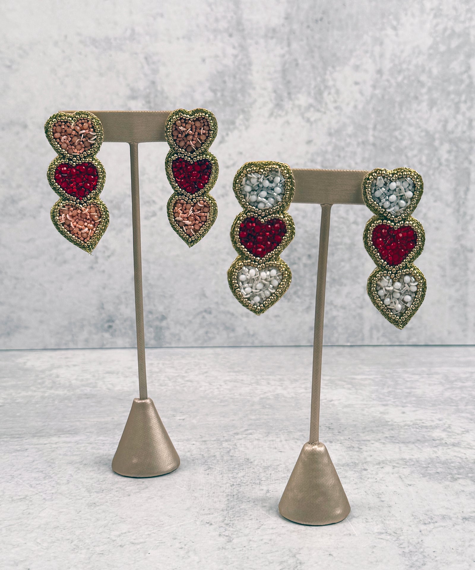 Triple Heart Seed Bead Earrings