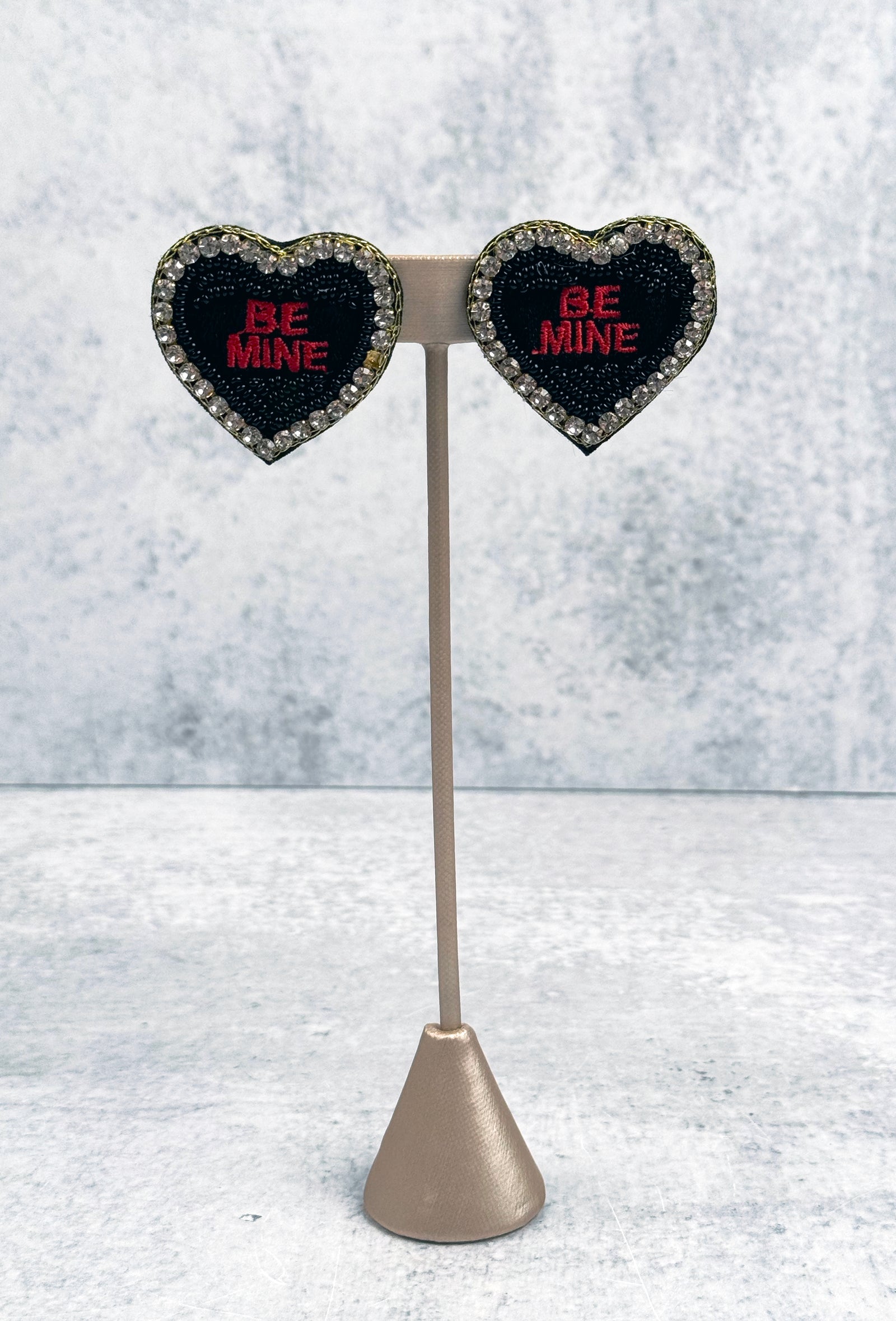 Be Mine Black Conversational Heart Earrings