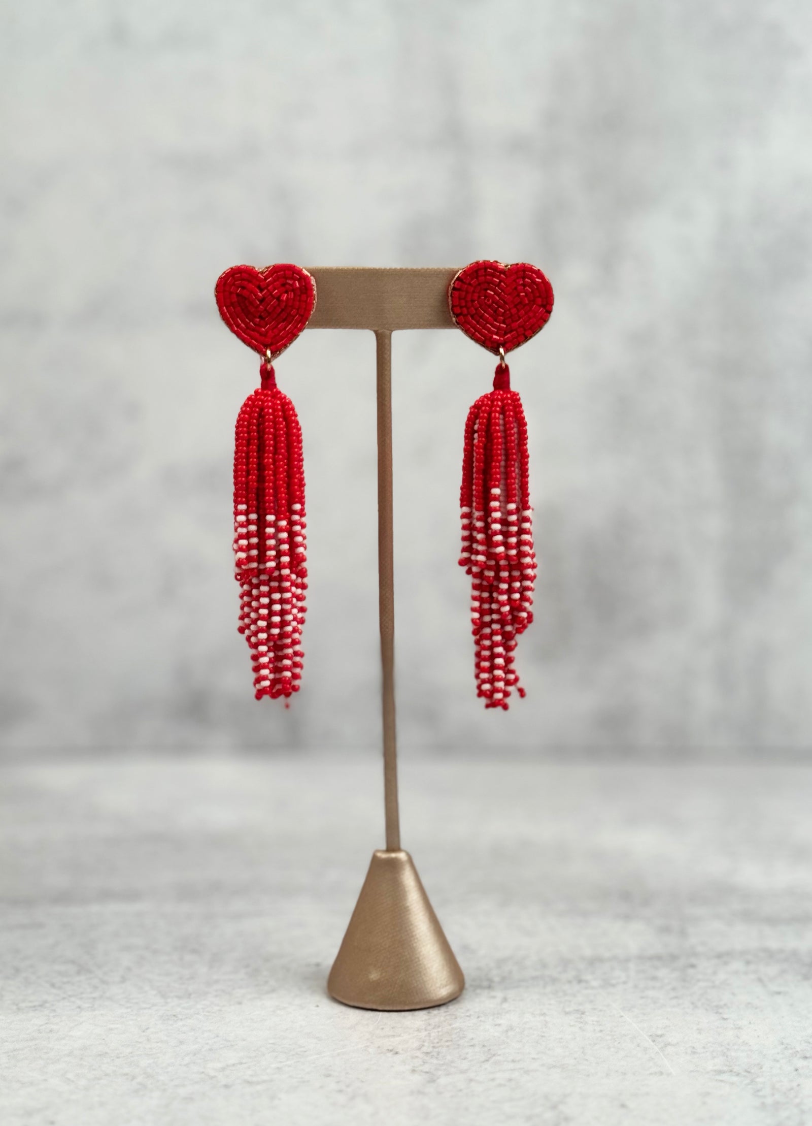 Red Heart Tassel Earrings