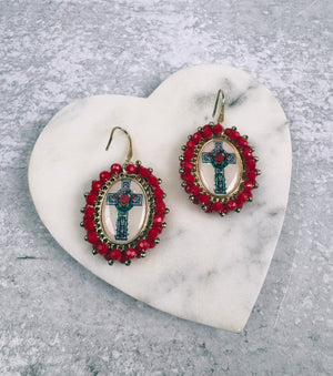 Guadalupe Red Glass Woven Earrings