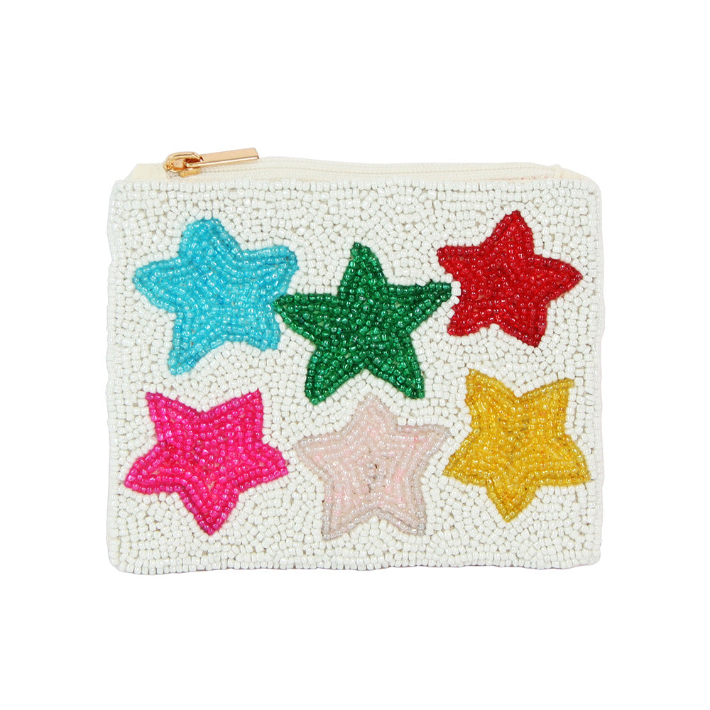 Bold Stars Glass Beaded zipper Pouch