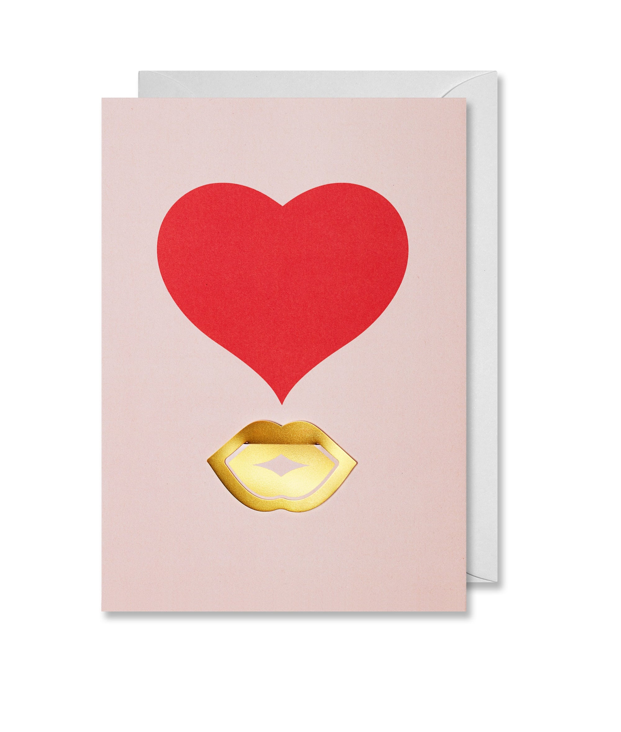 Blank Greeting Card Kiss with Mini Brass Lips Clip