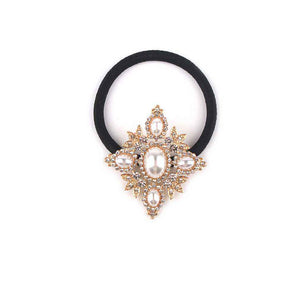 Gold Chic Faux Pearl and Rhinestone Ponytail Holder